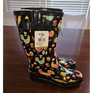 Western Chief Chicken Rooster & Floral Rain Boots Women's 7‎ Waterproof NEW